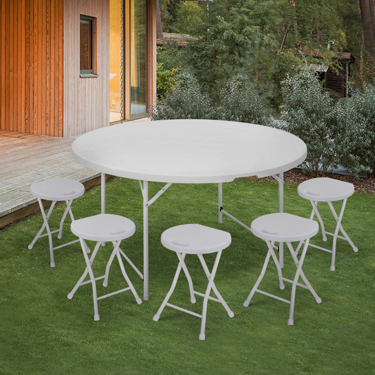 White Round Foldable Plastic Table with Steel Frame