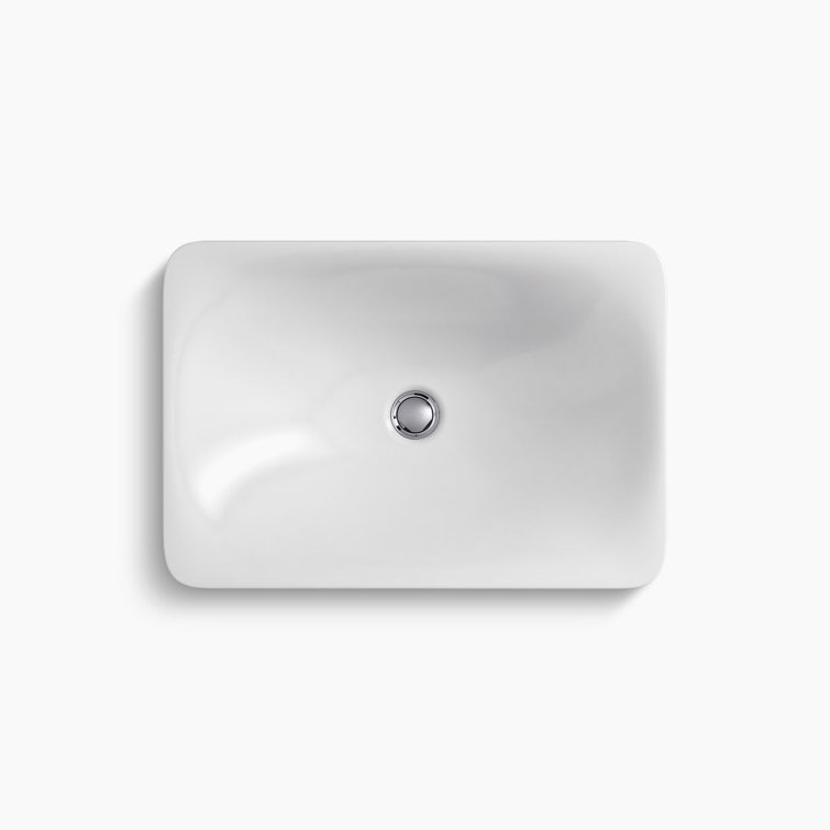 White Ceramic Rectangular Above-Counter Bathroom Sink