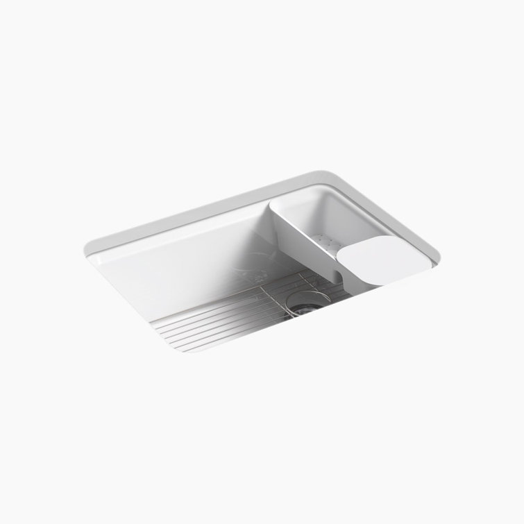 White Enamelled Cast Iron Single-Bowl Kitchen Sink with Accessories
