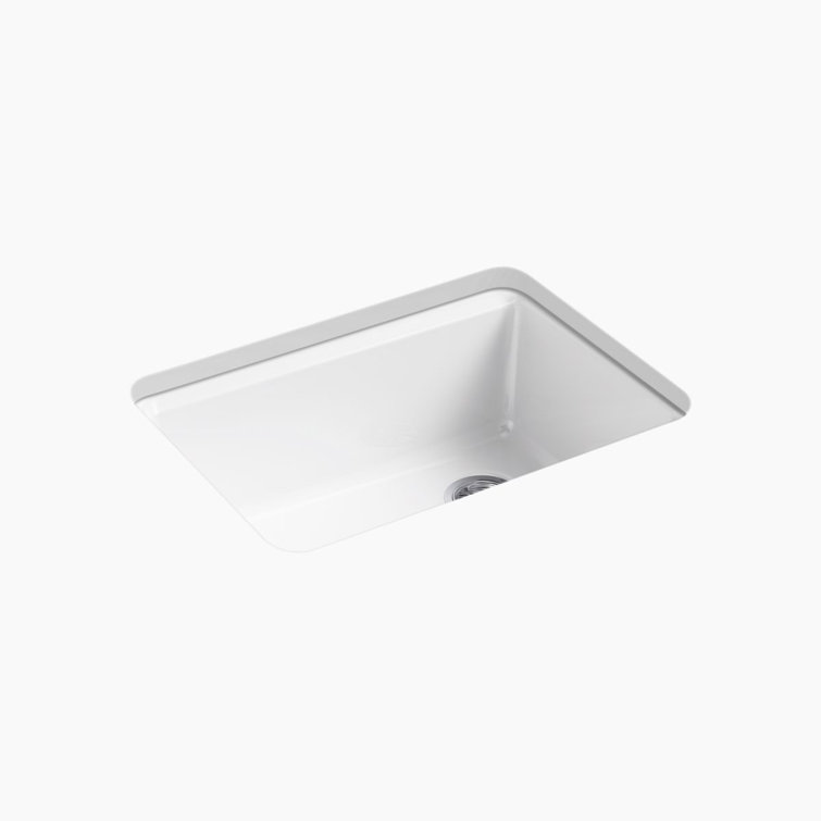 White Enamelled Cast Iron Single-Bowl Kitchen Sink with Accessories