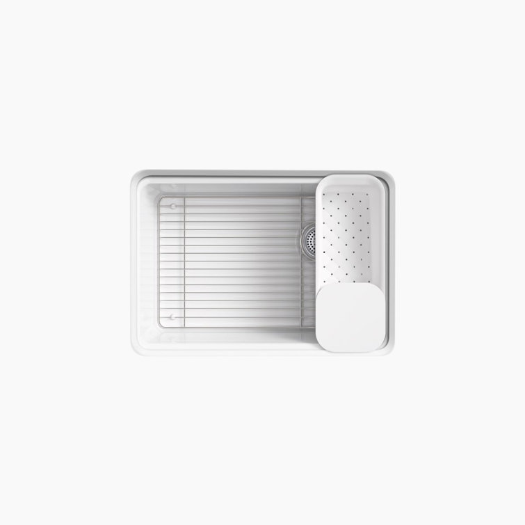 White Enamelled Cast Iron Single-Bowl Kitchen Sink with Accessories
