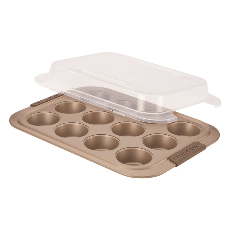 Bronze Nonstick 12-Cup Muffin Pan with Silicone Grips