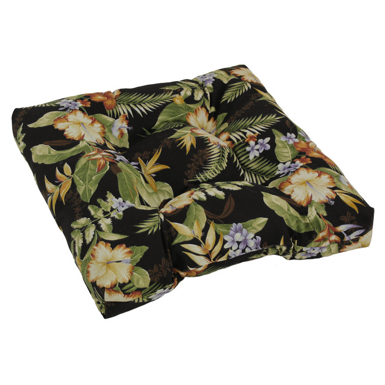 19-inch Black and Green Spun Polyester Tufted Dining Chair Cushion