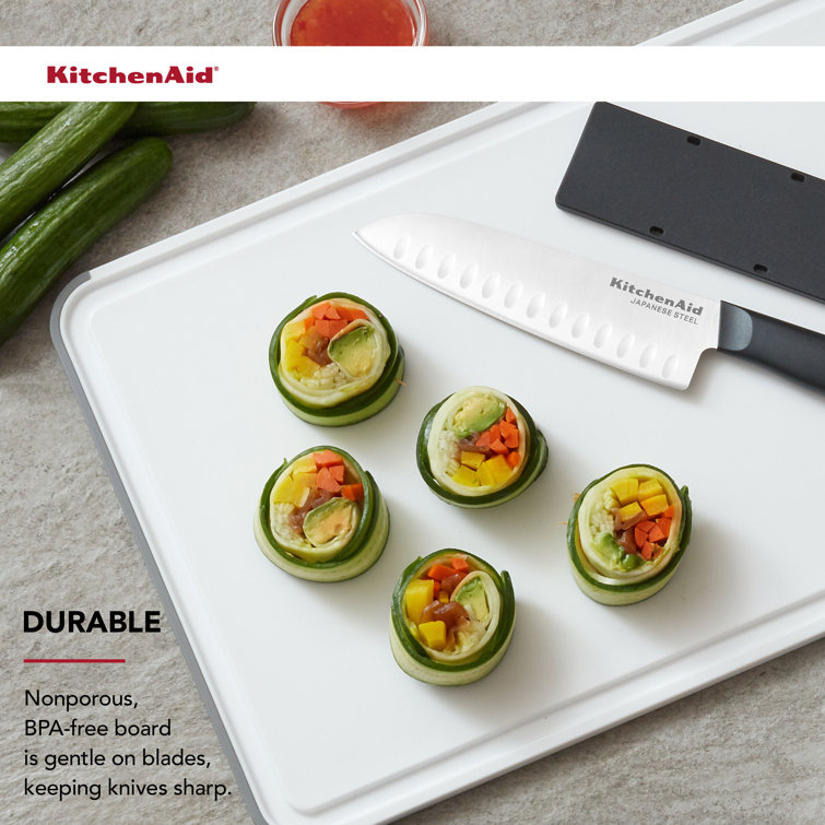 White and Gray Rectangular Plastic Cutting Board with Nonslip Edges