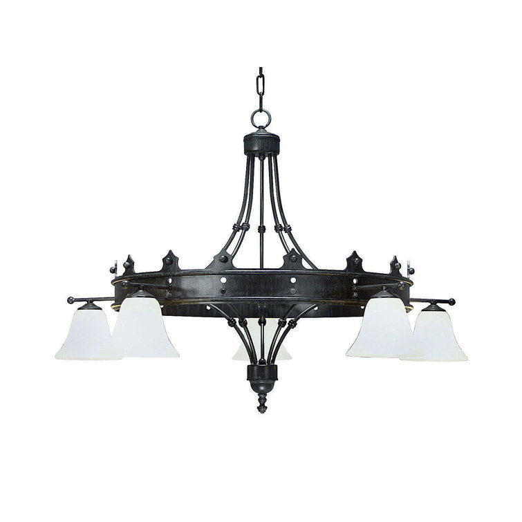 Black Iron 5-Light Wagon Wheel Chandelier