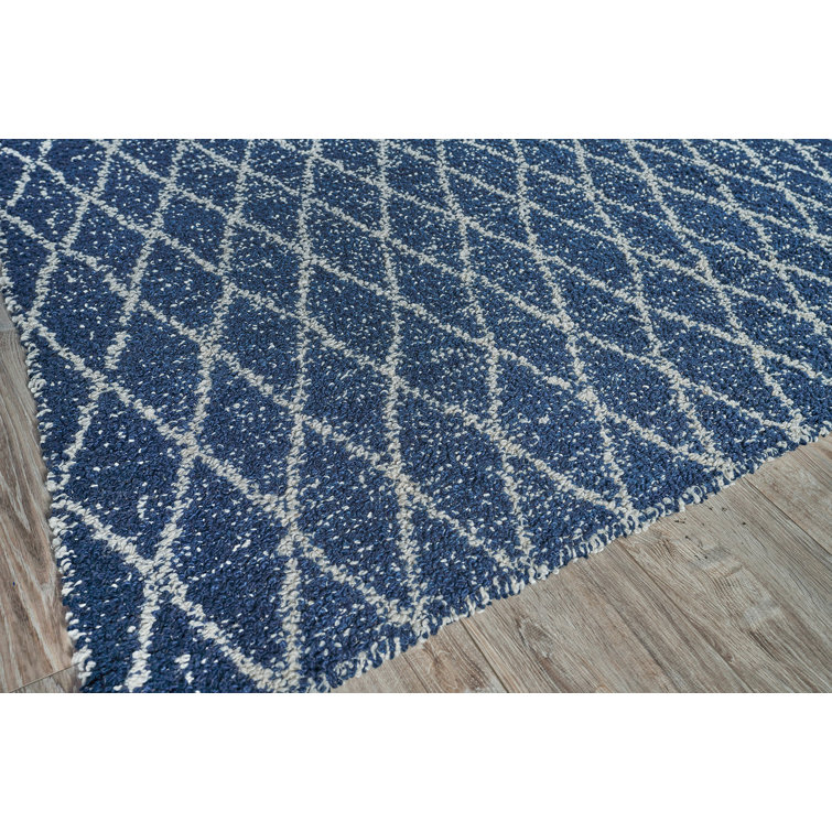 Ivory and Navy Geometric Flat Woven Synthetic Rug 3' x 5'