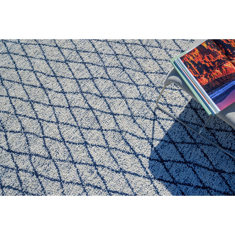 Ivory and Navy Geometric Flat Woven Synthetic Rug 3' x 5'