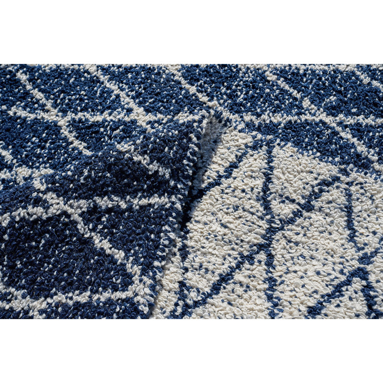 Ivory and Navy Geometric Flat Woven Synthetic Rug 3' x 5'