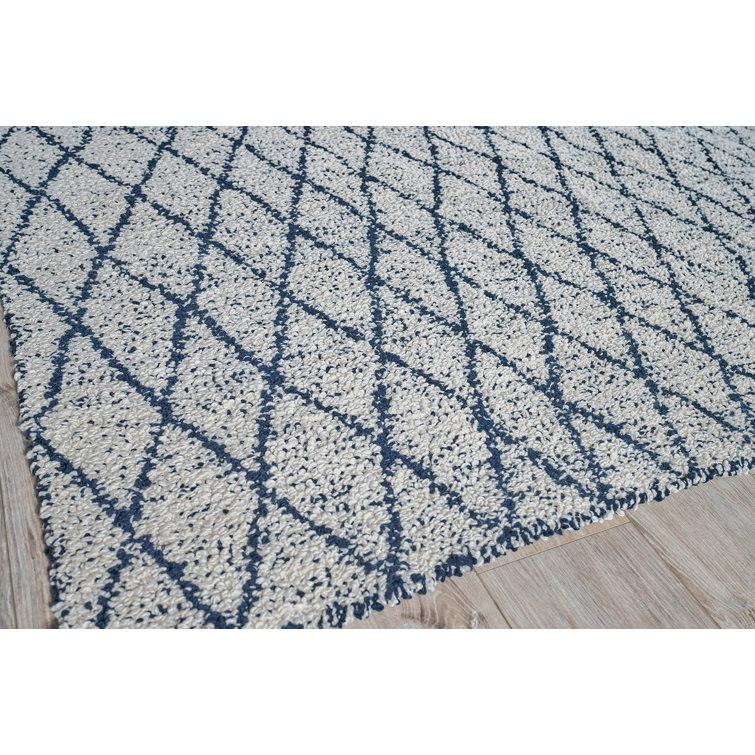 Ivory and Navy Geometric Flat Woven Synthetic Rug 3' x 5'