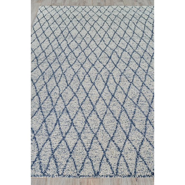 Ivory and Navy Geometric Flat Woven Synthetic Rug 3' x 5'