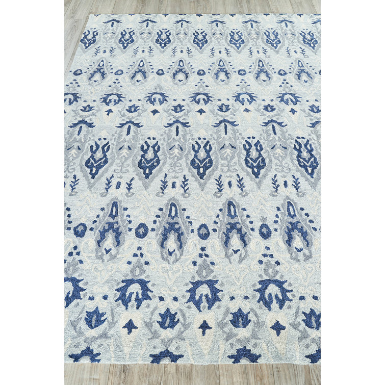 Light Blue and Gray Hand Tufted Wool Rectangular Rug