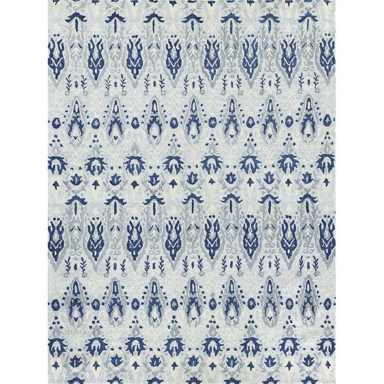 Light Blue and Gray Hand Tufted Wool Rectangular Rug