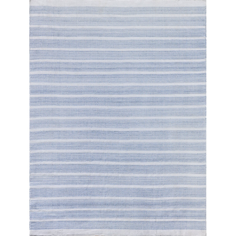 Handmade Light Blue and White Stripe Synthetic 8' x 10' Area Rug