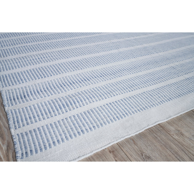 Handmade Light Blue and White Stripe Synthetic 8' x 10' Area Rug