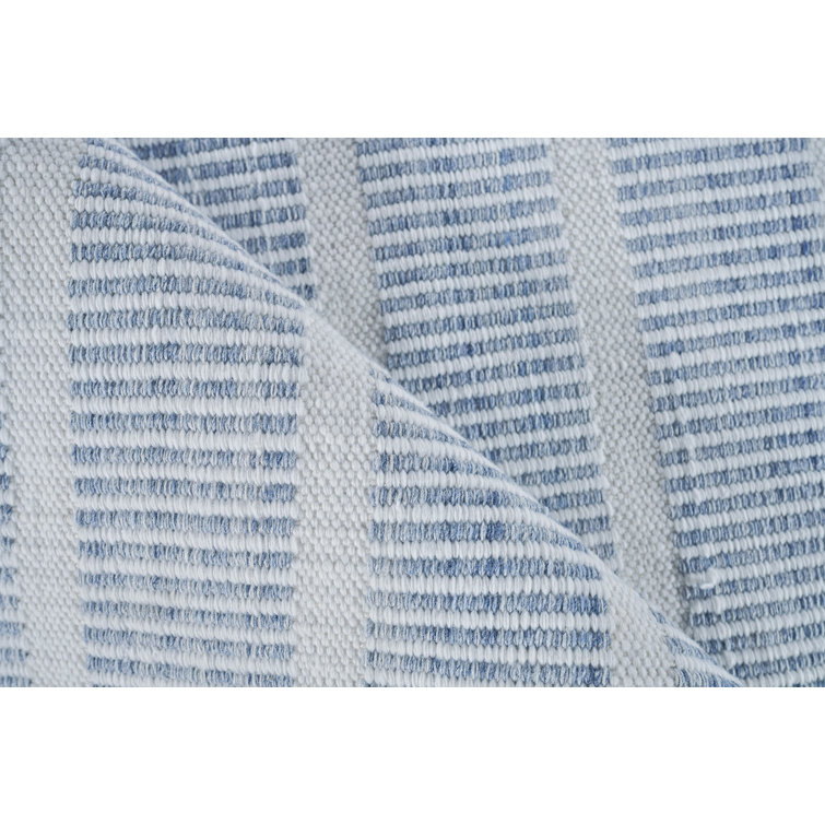 Handmade Light Blue and White Stripe Synthetic 8' x 10' Area Rug