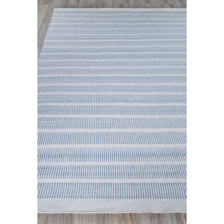 Handmade Light Blue and White Stripe Synthetic 8' x 10' Area Rug
