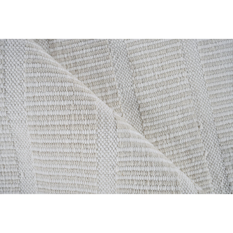 Light Beige Flat Woven Striped Synthetic Rug, 6' x 9'