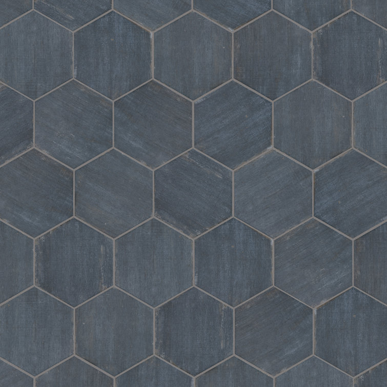 Retro Blue Matte Hexagonal Porcelain Tile 7" x 8"