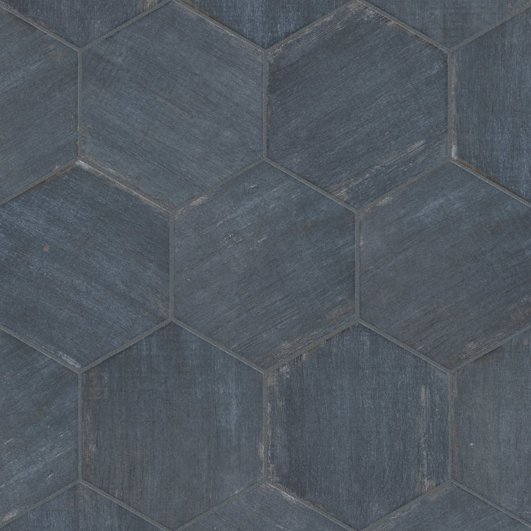 Retro Blue Matte Hexagonal Porcelain Tile 7" x 8"