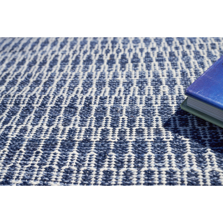 Navy and White Flat Woven Handmade Rectangular Area Rug