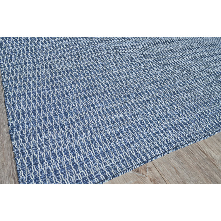 Navy and White Flat Woven Handmade Rectangular Area Rug