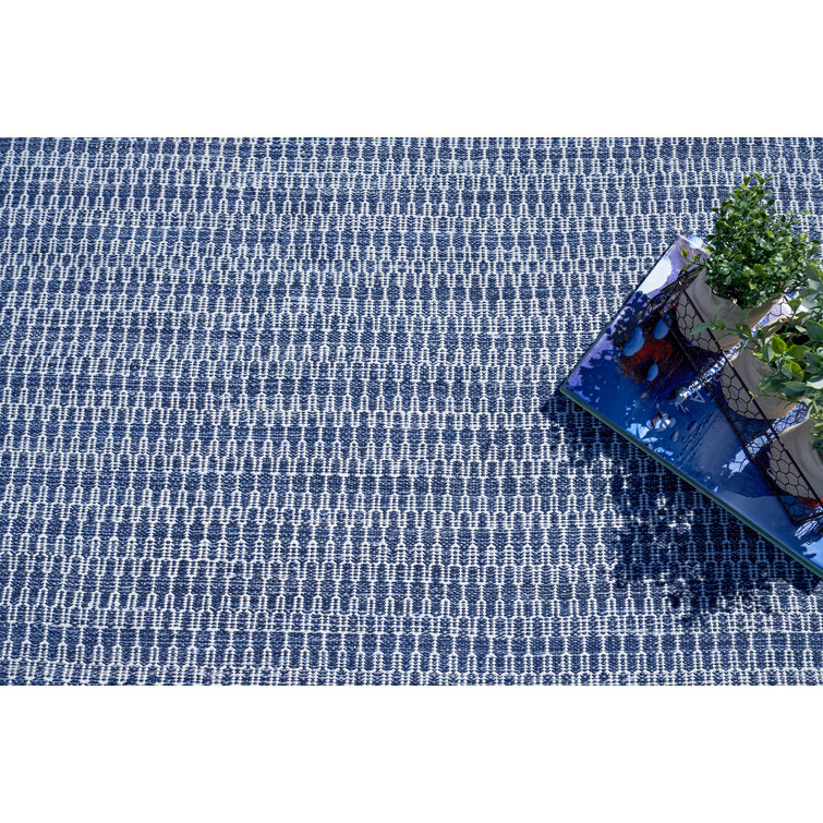 Navy and White Flat Woven Handmade Rectangular Area Rug