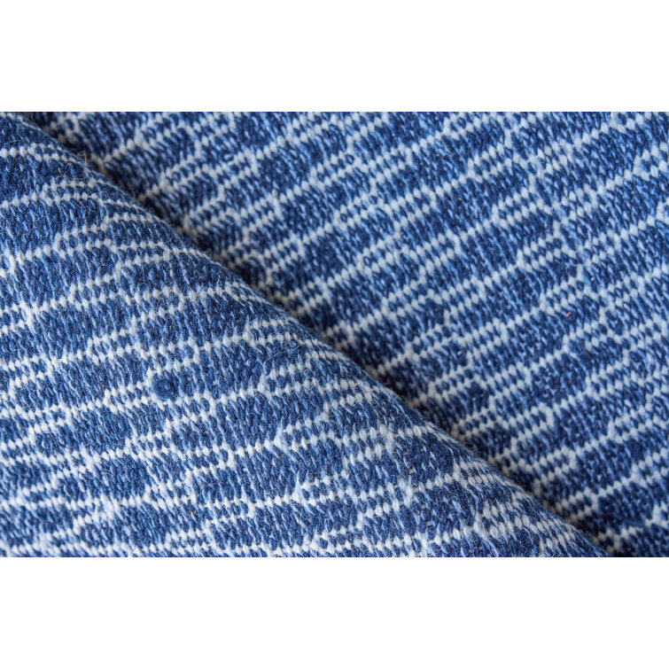 Navy and White Flat Woven Handmade Rectangular Area Rug