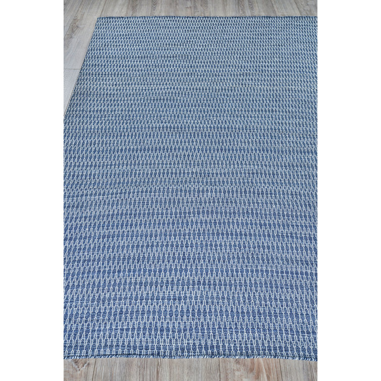 Navy and White Flat Woven Handmade Rectangular Area Rug