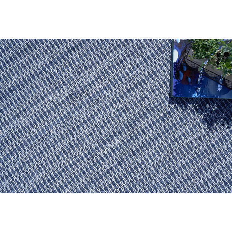 Navy and White Flat Woven Handmade Rectangular Area Rug
