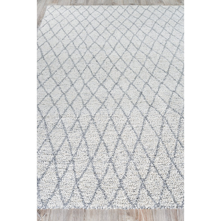 Gray and White Geometric Flat Woven Handmade Rug, 5' x 8'