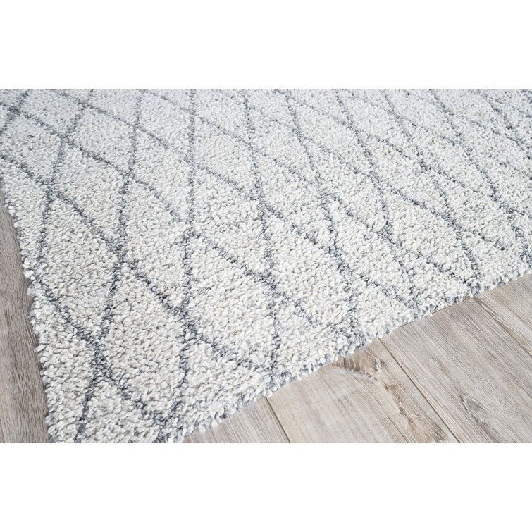 Gray and White Geometric Flat Woven Handmade Rug, 5' x 8'