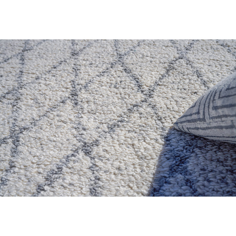 Gray and White Geometric Flat Woven Handmade Rug, 5' x 8'