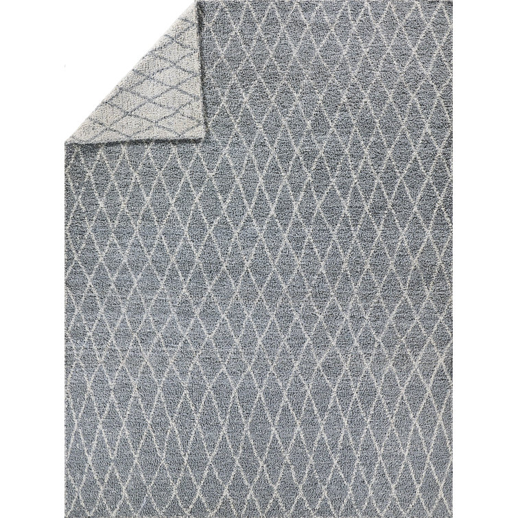Gray and White Geometric Flat Woven Handmade Rug, 5' x 8'
