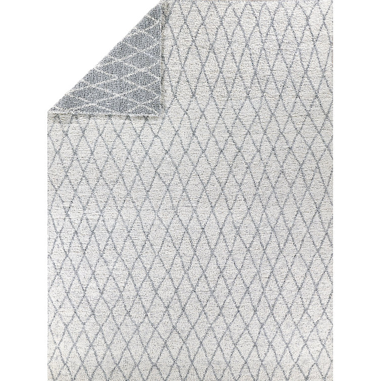 Gray and White Geometric Flat Woven Handmade Rug, 5' x 8'