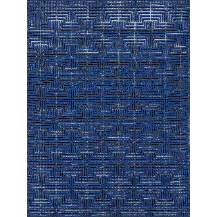 Navy Geometric Handmade Wool 6' x 9' Area Rug