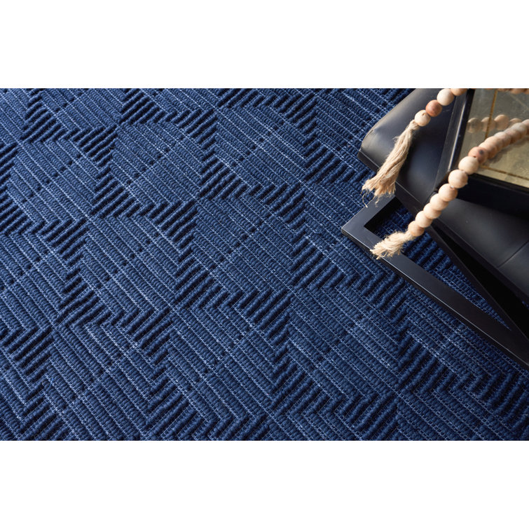 Navy Geometric Handmade Wool and Viscose Area Rug