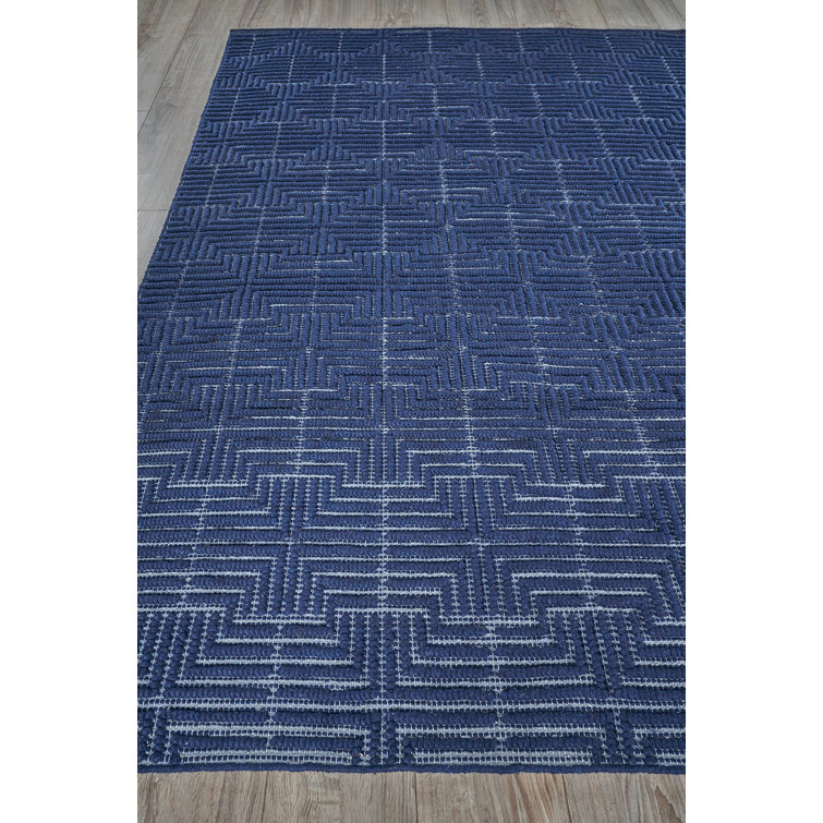 Navy Geometric Handmade Wool and Viscose Area Rug