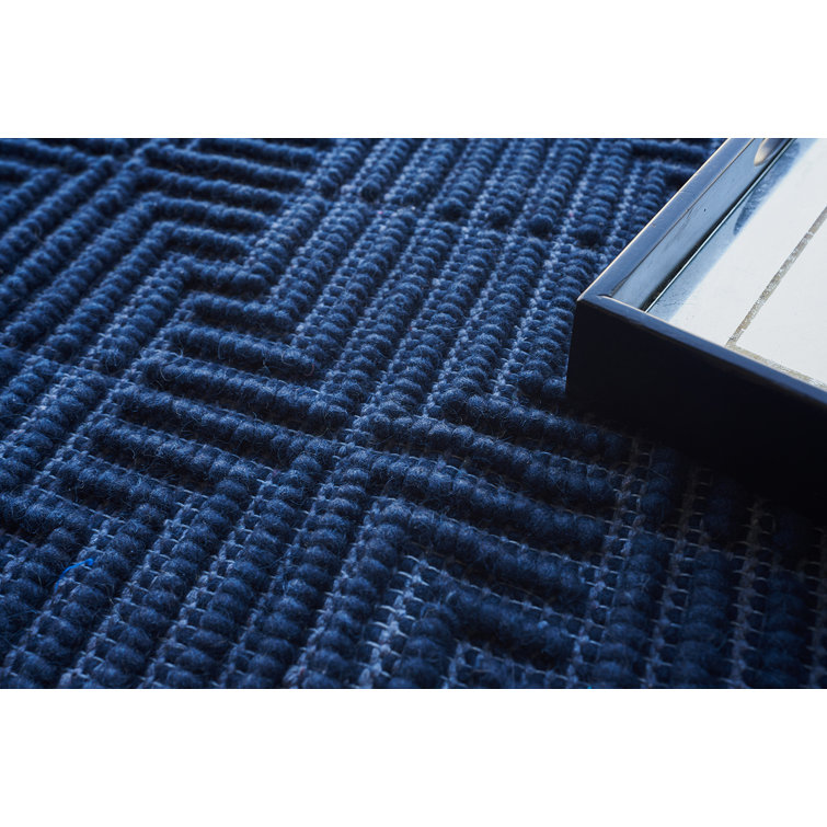 Navy Geometric Handmade Wool and Viscose Area Rug