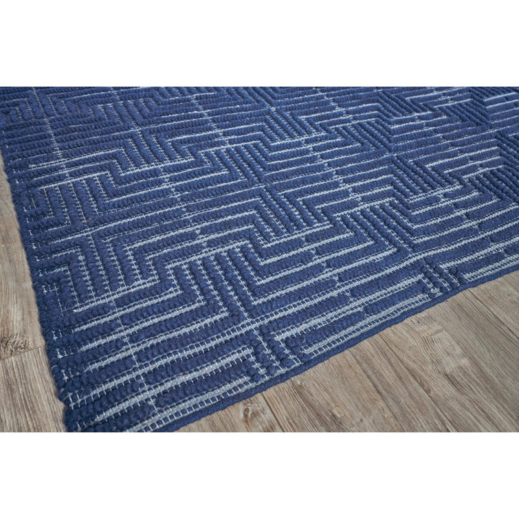 Navy Geometric Handmade Wool and Viscose Area Rug