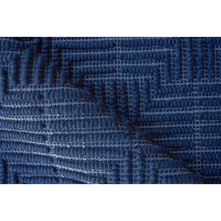 Navy Geometric Handmade Wool and Viscose Area Rug