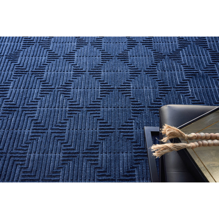 Navy Geometric Handmade Wool and Viscose Area Rug