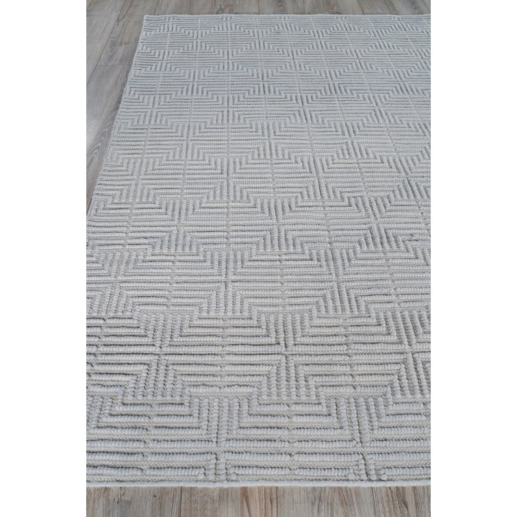 Handmade Silver Geometric Wool Rectangular Area Rug