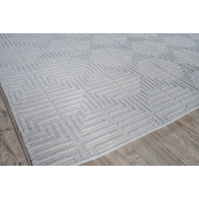 Handmade Silver Geometric Wool Rectangular Area Rug