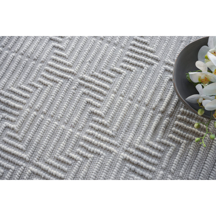 Handmade Silver Geometric Wool Rectangular Area Rug
