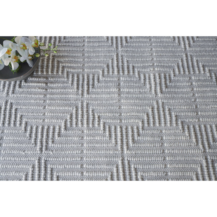 Handmade Silver Geometric Wool Rectangular Area Rug
