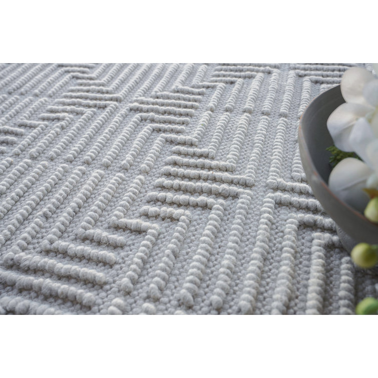 Handmade Silver Geometric Wool Rectangular Area Rug