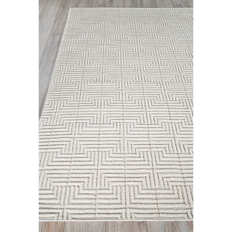 Handmade Ivory Geometric Wool & Viscose 8' x 10' Area Rug