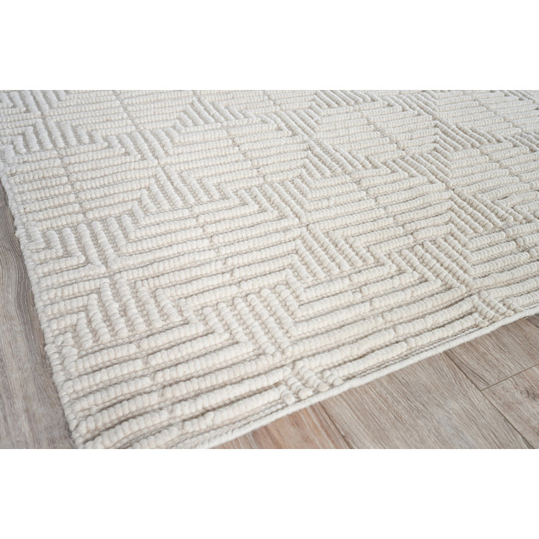 Handmade Ivory Geometric Wool & Viscose 8' x 10' Area Rug
