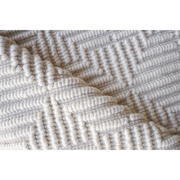 Handmade Ivory Geometric Wool & Viscose 8' x 10' Area Rug