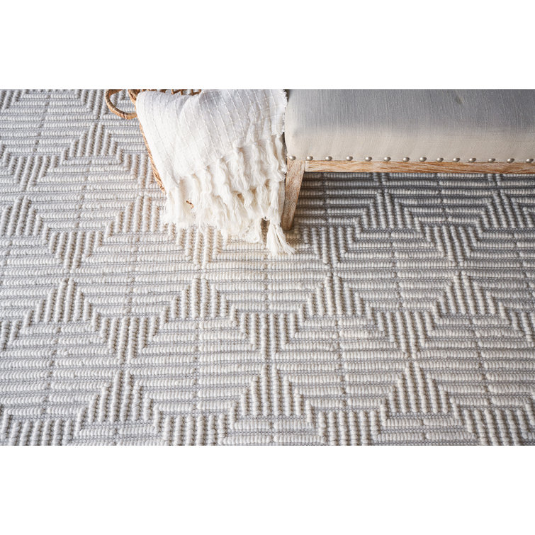 Handmade Ivory Geometric Wool & Viscose 8' x 10' Area Rug